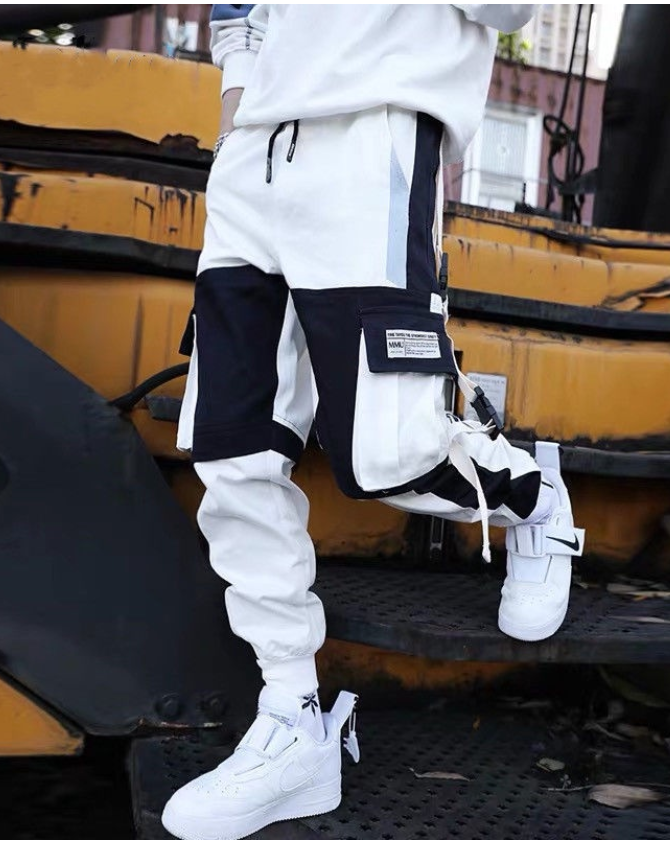 Men's Harem Streetwear Jogger Ribbons Trousers Hip Hop Cargo Pants