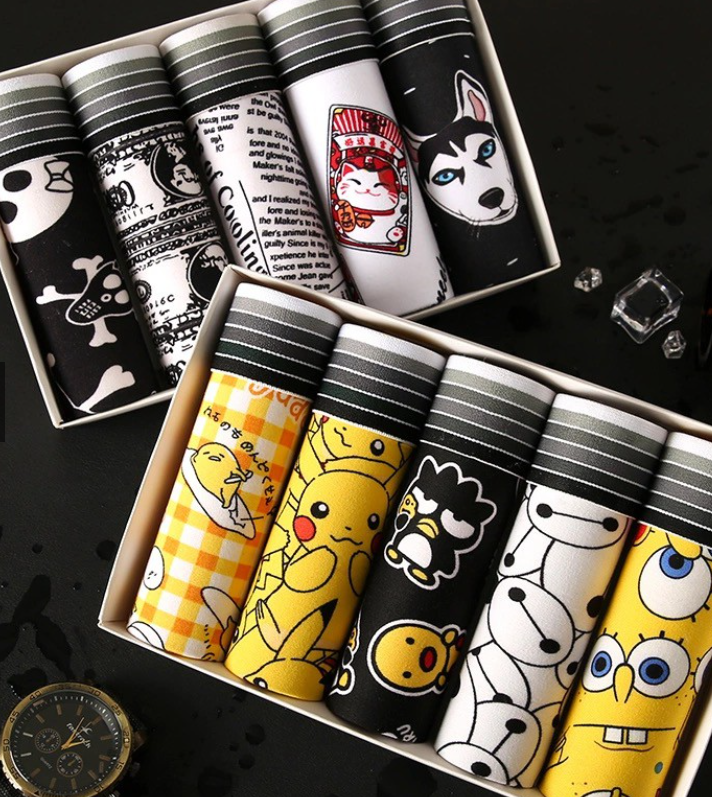 【KINGDAFA】3/5PCS Men Underwear Set Men's Boxer Briefs Cartoon Underwear Men Breathable Mens Underwear Boxer Cute Boxer